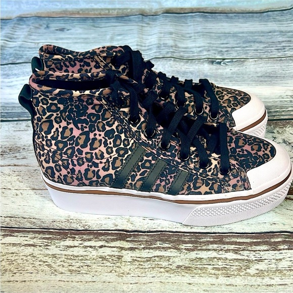 Adidas Nizza Platform Mid Leopard Print Sneakers Size 6 - Picture 1 of 13